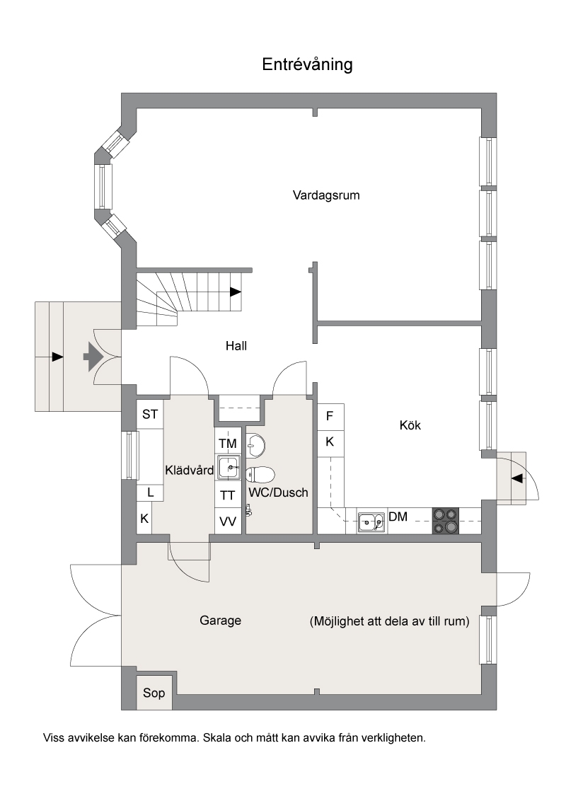 Möjlig planlösning,  rum i garage/förråd