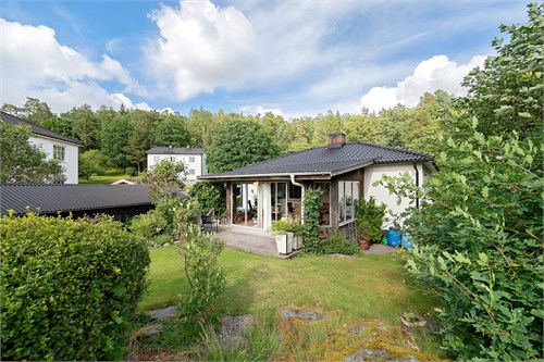 Inglasad altan baksida trädgård