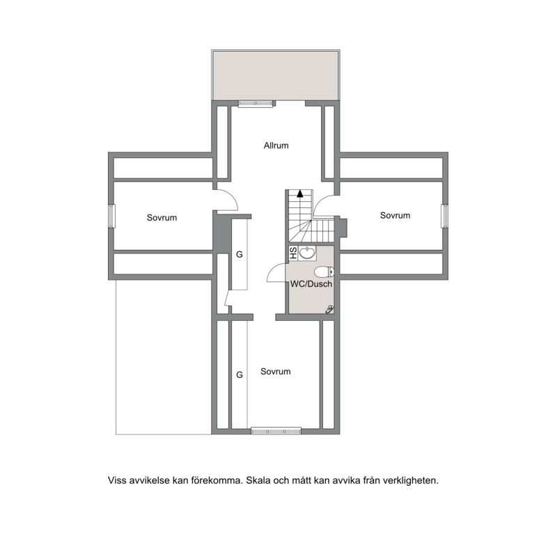 Planlösning för huvudbyggnadens övre plan