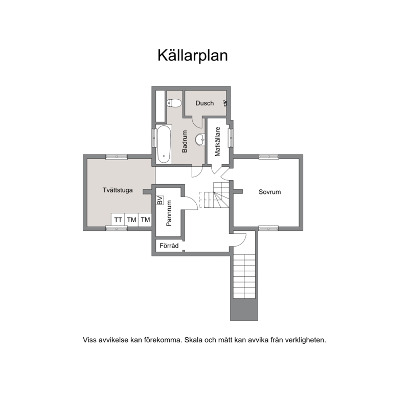 Planlösning för huvudbyggnadens källarplan