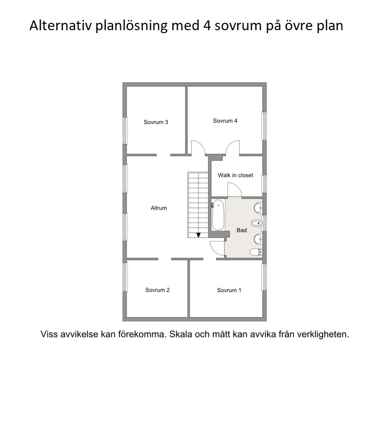 Alternativ planlösning med 4 sovrum på övre plan