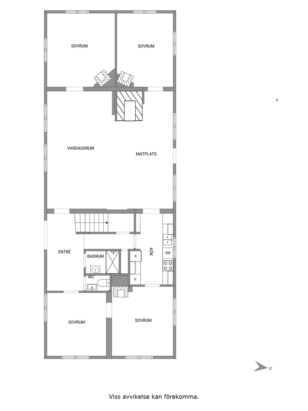 Planskiss övre plan, norra flygeln.