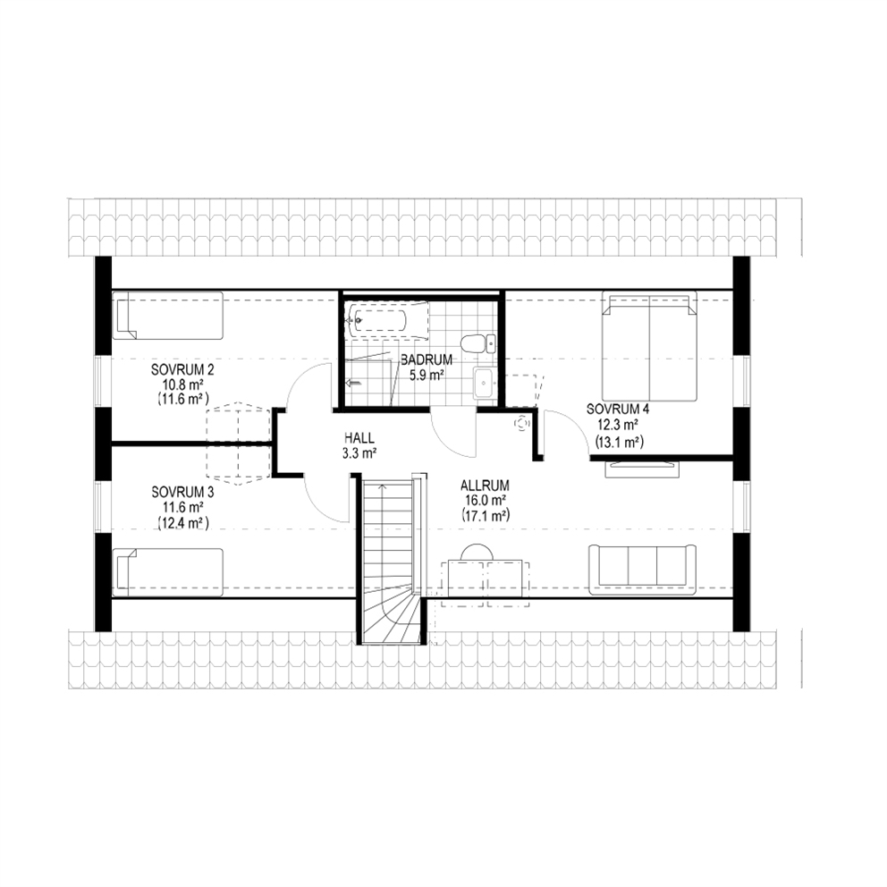 Villa Tyresund (rätvänd) Övre plan