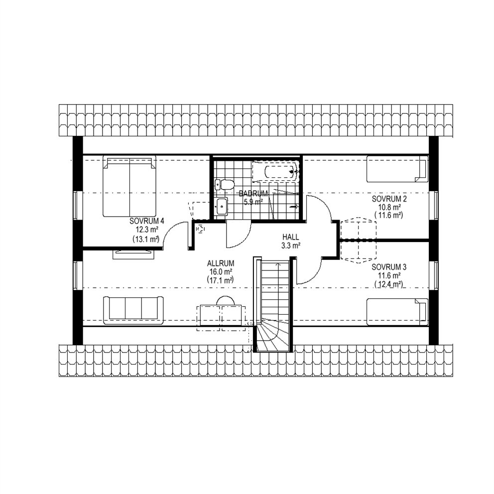 Villa Tyresund (spegelvänd) Övreplan