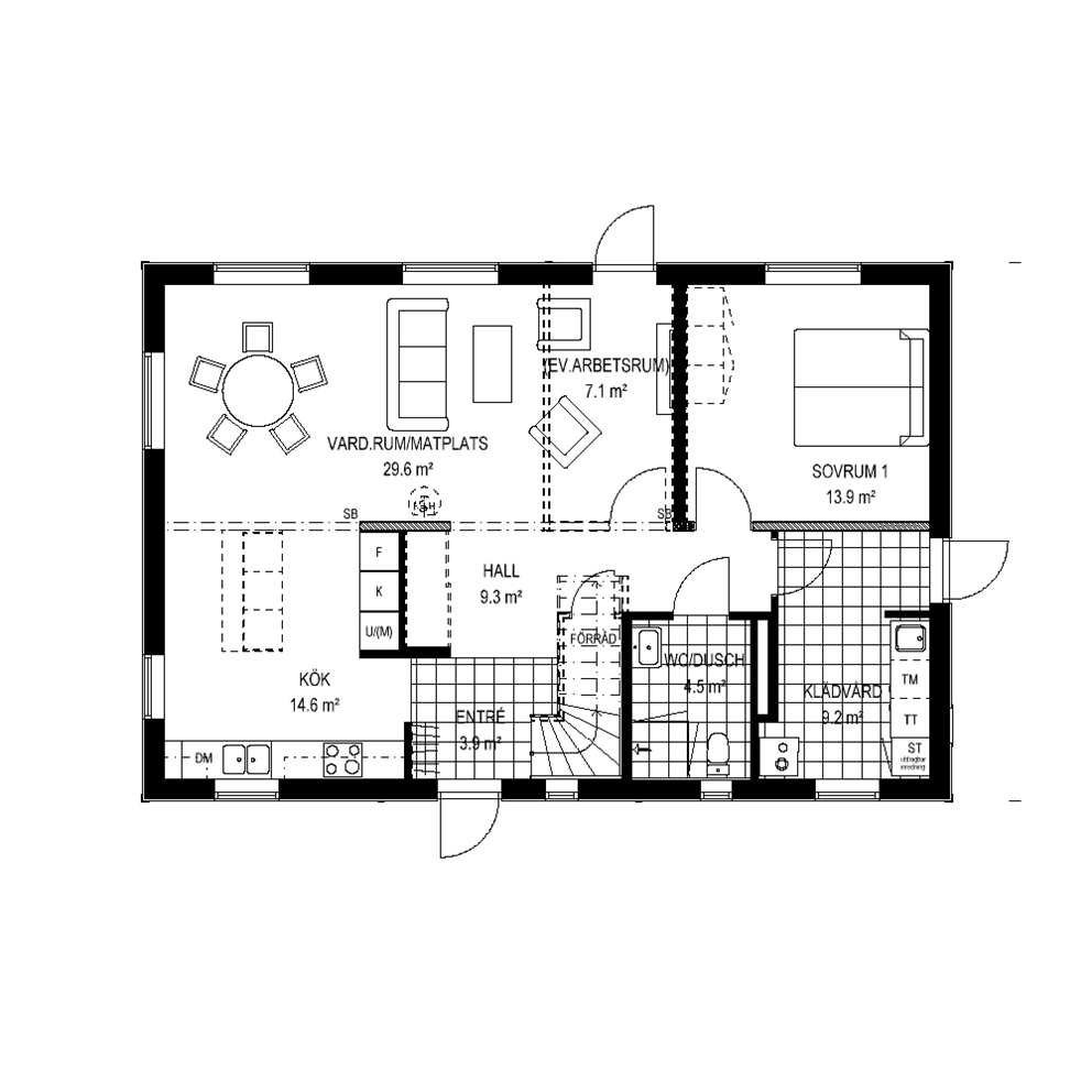 Villa Tyresund (spegelvänd) Entréplan