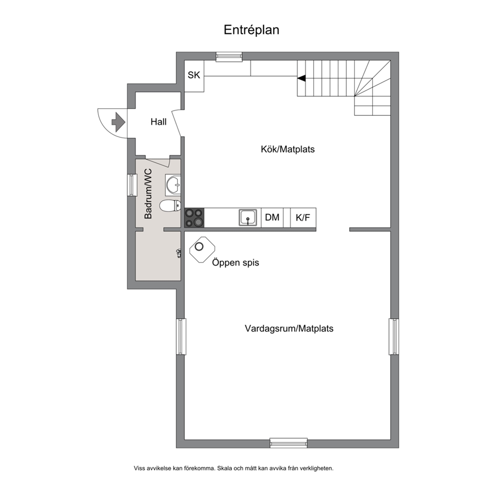 Ungefärlig planlösning entréplan (obs handritad!)