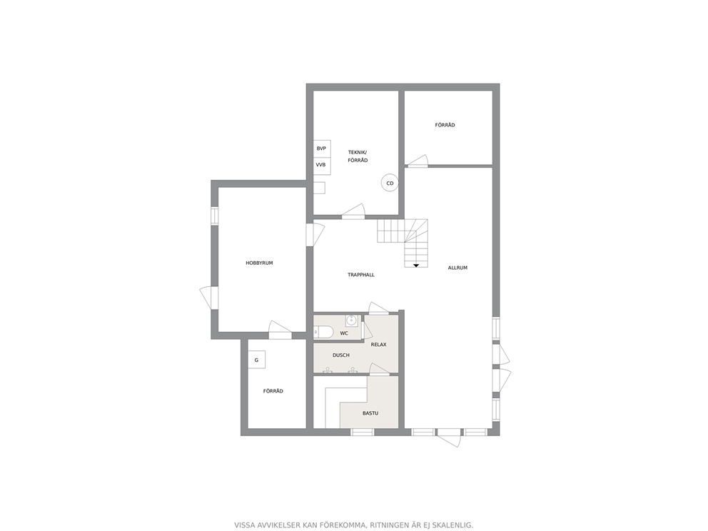 Ungefärlig planlösning souterrängplan/källare