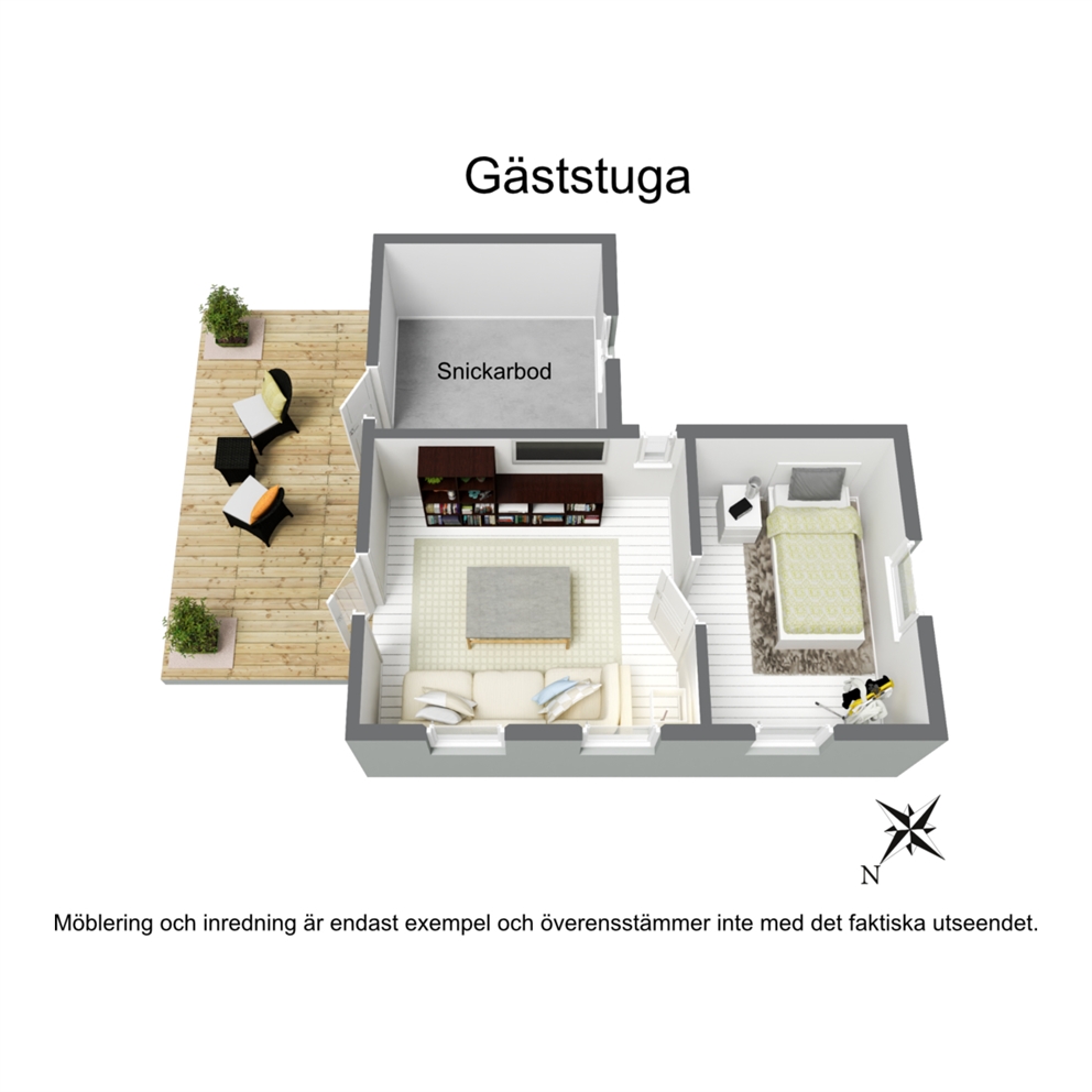 Planritning gästhus 3D