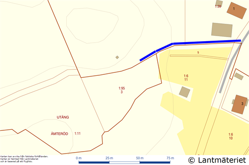 Blålinje är rätt att för utfart nyttja vägområde. 