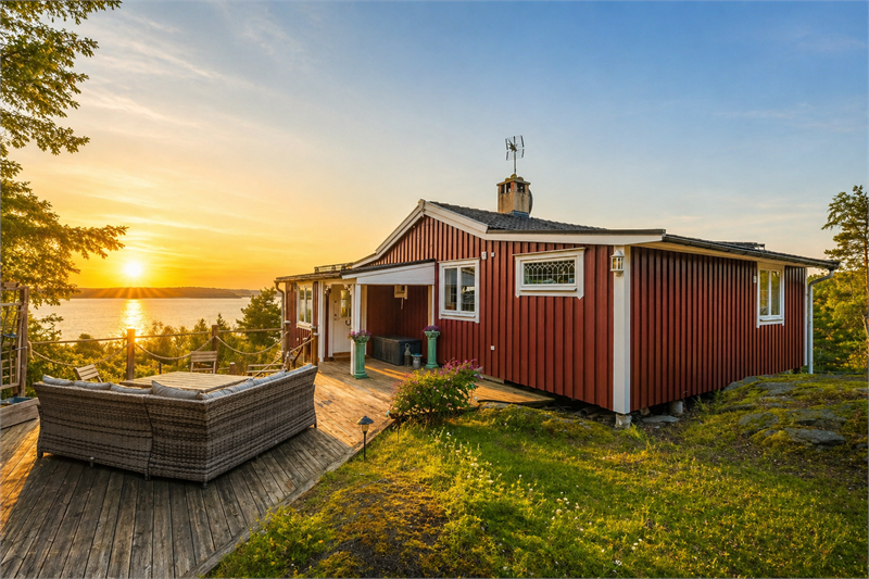 Digitalt genererad sommarbild med soluppgång