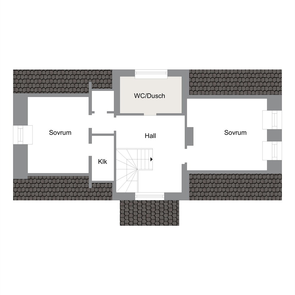 Bostadshusets övre plan