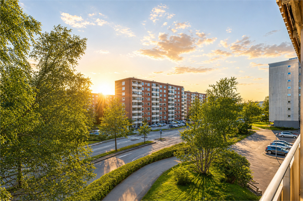 Digitalt genererad soluppgång och sommarbild