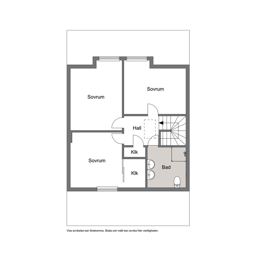 Övre plan (Ritningen är inte exakt)
