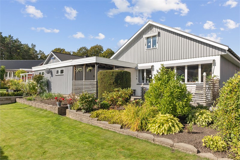 Fin trädgård på husets baksida
