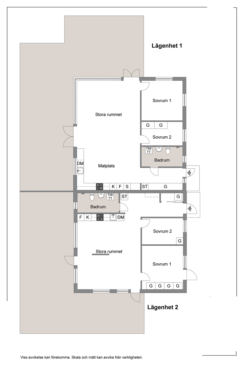 Huvudbyggnad. 2 bostäder. Lägenhet 1 och 2 